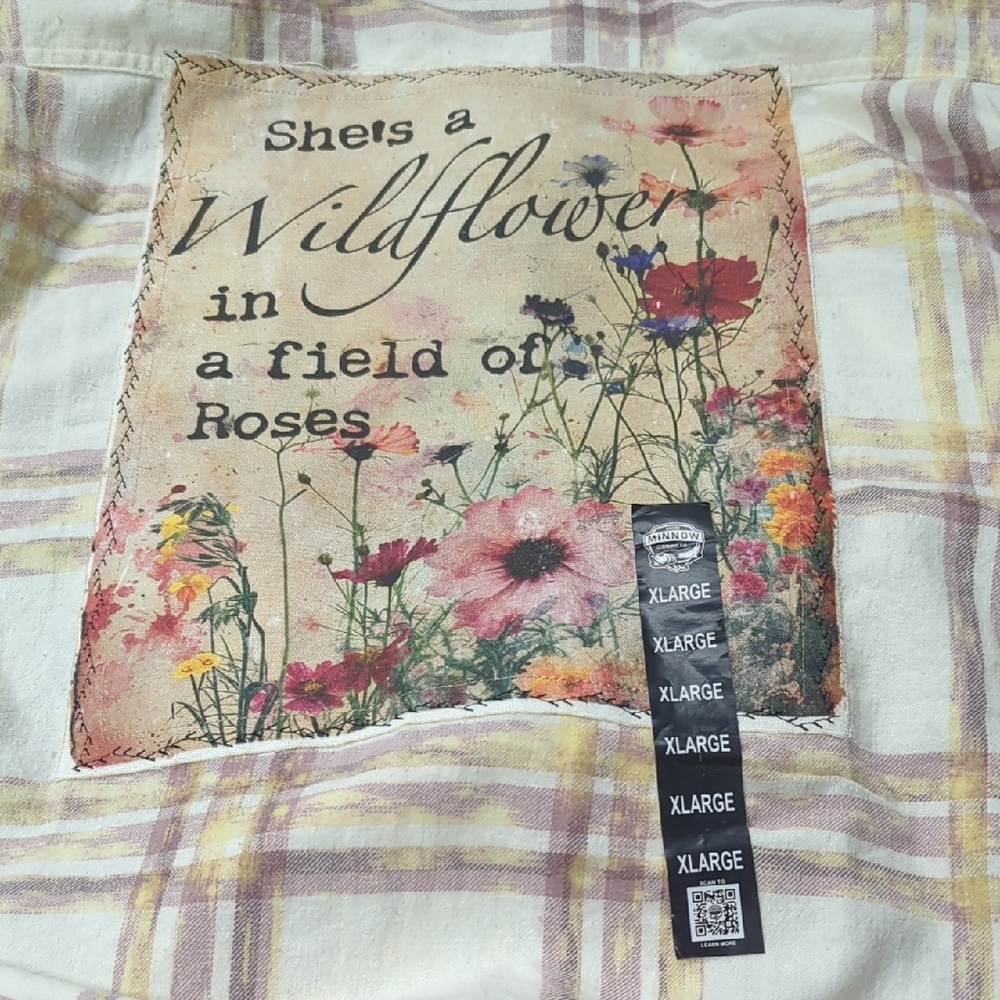 Angry Minnow Distressed Plaid Wildflower Graphic Top
